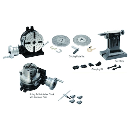 Hhip 8 in. Rotary Table Tailstock Dividing Plates Lathe Chuck & Clamping Kit 3906-2318